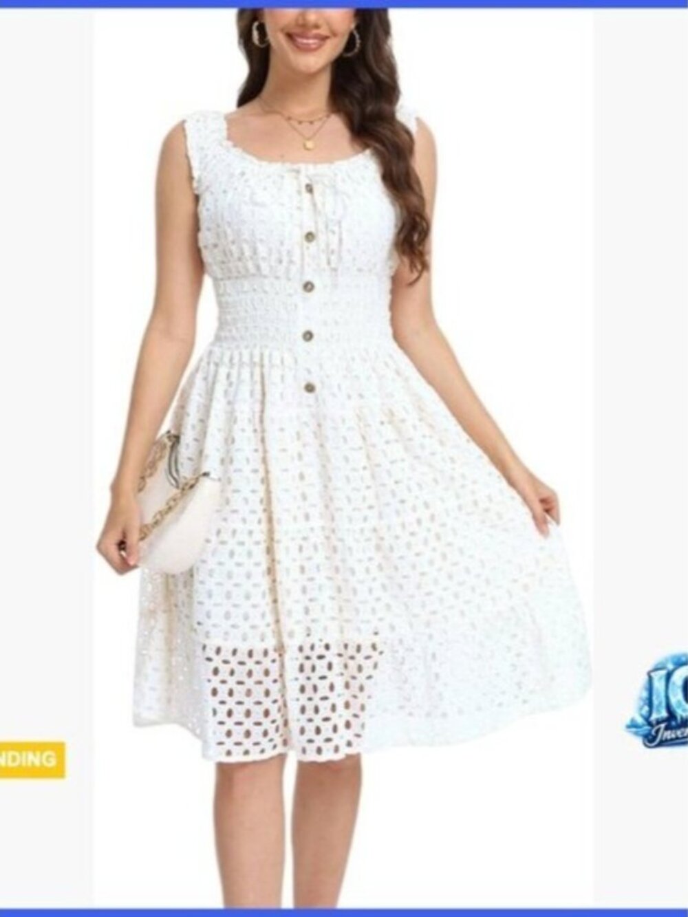 Cotton Lace Hollow Out Square Neck Casual Summer Dress